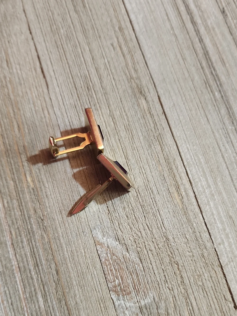 Vintage Gold-Tone Square Cufflinks with Red Stone